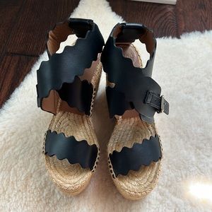 Designer Chloe Espadrilles scalloped 38 fits 37.5 black platform NEW authentic